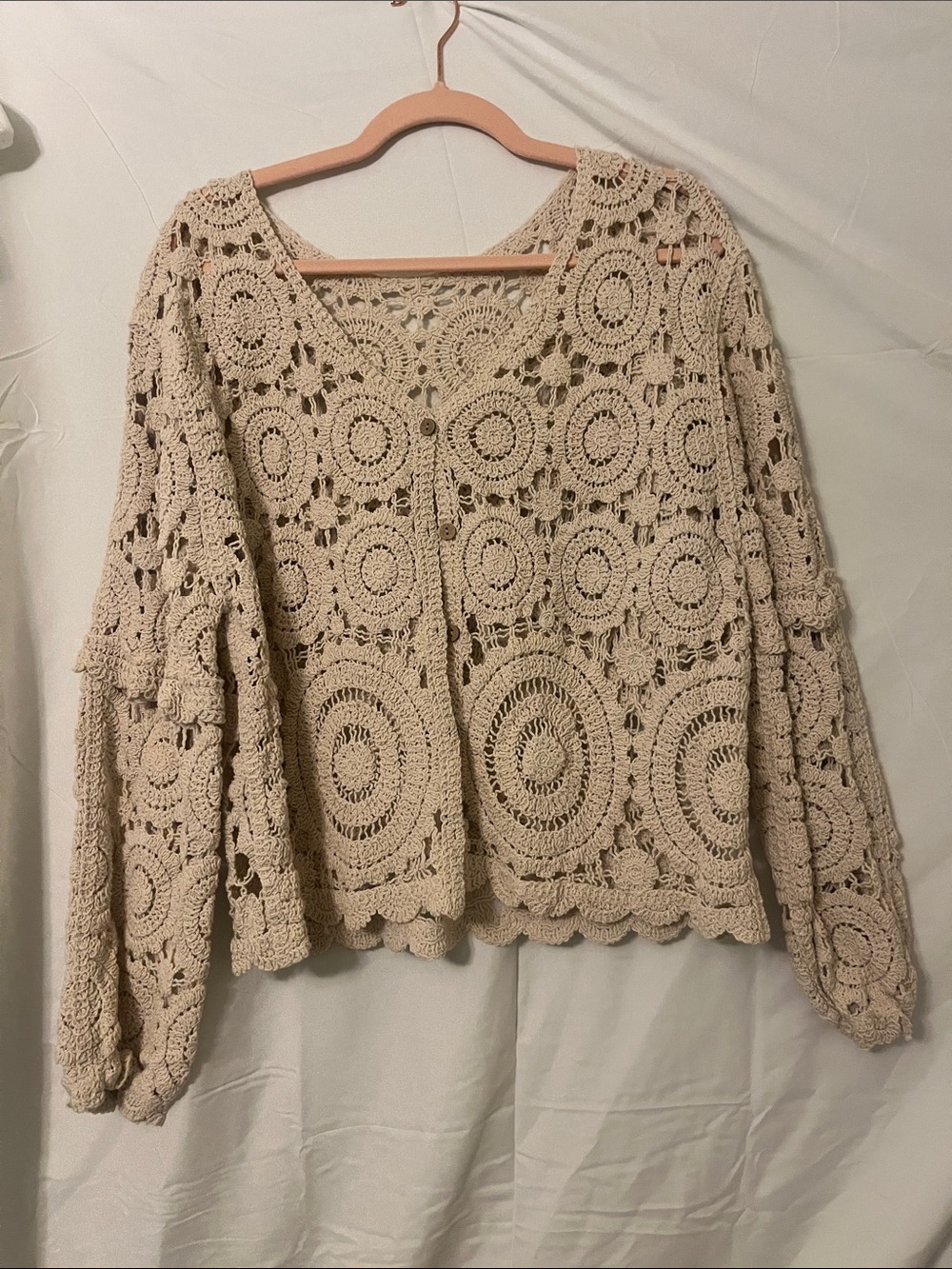 Crochet Openwork Cream Sweater